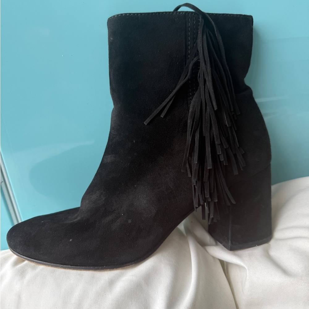 Frye Black Ankle Booties with Fringe Detail